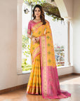 Yellow Organza Zari Woven Patola Saree