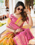 Yellow Organza Zari Woven Patola Saree