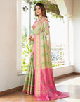 Pista Green Organza Zari Woven Patola Saree