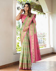 Pista Green Organza Zari Woven Patola Saree