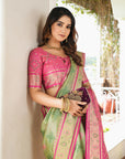 Pista Green Organza Zari Woven Patola Saree