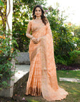 Peach Organza Zari Woven Patola Saree