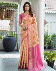 Peach Organza Zari Woven Patola Saree