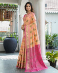 Peach Organza Zari Woven Patola Saree