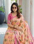 Peach Organza Zari Woven Patola Saree