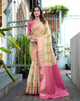 Cream Organza Zari Woven Patola Saree