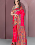 Pink Original Meenakari Paithani Silk Zari Woven Saree