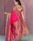 Pink Original Meenakari Paithani Silk Zari Woven Saree
