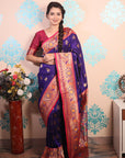 Violet Zari Woven Peacock Paithani Silk Saree