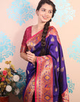 Violet Zari Woven Peacock Paithani Silk Saree