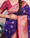 Violet Zari Woven Peacock Paithani Silk Saree