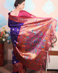 Violet Zari Woven Peacock Paithani Silk Saree