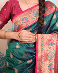 Green Zari Woven Peacock Paithani Silk Saree