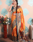 Orange Zari Woven Peacock Paithani Silk Saree