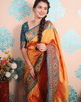 Orange Zari Woven Peacock Paithani Silk Saree