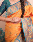 Orange Zari Woven Peacock Paithani Silk Saree