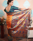 Orange Zari Woven Peacock Paithani Silk Saree