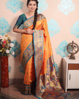 Orange Zari Woven Peacock Paithani Silk Saree