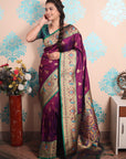 Purple Zari Woven Peacock Paithani Silk Saree