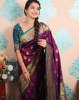Purple Zari Woven Peacock Paithani Silk Saree