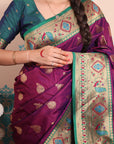 Purple Zari Woven Peacock Paithani Silk Saree