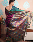 Purple Zari Woven Peacock Paithani Silk Saree