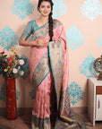 Baby Pink Zari Woven Peacock Paithani Silk Saree