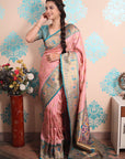 Baby Pink Zari Woven Peacock Paithani Silk Saree