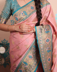 Baby Pink Zari Woven Peacock Paithani Silk Saree