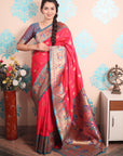 Pink Zari Woven Peacock Paithani Silk Saree