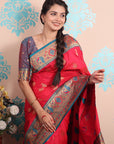 Pink Zari Woven Peacock Paithani Silk Saree