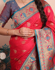 Pink Zari Woven Peacock Paithani Silk Saree