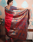 Pink Zari Woven Peacock Paithani Silk Saree
