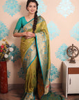 Mehendi Green Zari Woven Peacock Paithani Silk Saree