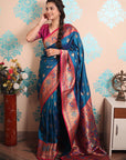 Rama Blue Zari Woven Peacock Paithani Silk Saree