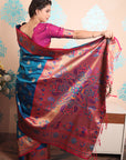 Rama Blue Zari Woven Peacock Paithani Silk Saree