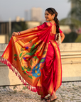 Pink Wedding Special Nauvari Paithani Soft Silk Saree with Zari Woven Polka Motifs and Peacock Pallu