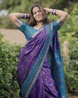 Rupali in our Purple Soft Silk Zari Woven Patola Saree with Contrast Weaves