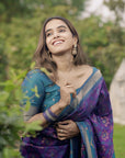Rupali in our Purple Soft Silk Zari Woven Patola Saree with Contrast Weaves