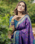 Rupali in our Purple Soft Silk Zari Woven Patola Saree with Contrast Weaves