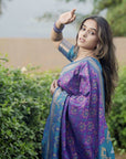 Rupali in our Purple Soft Silk Zari Woven Patola Saree with Contrast Weaves