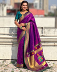 Top Trending Vitthala Contrast Paithani Saree Rakhumai Soft Silk Traditional Design