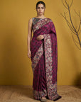 Soft Silk Printed Floral Saree with Rainbow Zari Woven Pallu and Contrast Blouse Festive Party Wear Saree