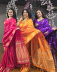Purple Soft Silk Dual Zari Woven Saree with Peacock Border