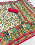 Cream Pure Viscose Silk Position Printed Darbari Saree