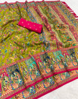 Mehendi Green Pure Viscose Silk Position Printed Darbari Saree
