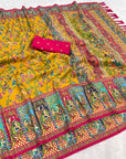 Mustard Yellow Pure Viscose Silk Position Printed Darbari Saree