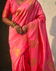 Baby Pink Soft Silk Traditional Zari Woven Saree