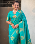 Sea Green Soft Silk Traditional Zari Woven Saree