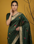 Soft Organza Meenakari Woven Saree with Jamdani Zari Pallu and Brocade Blouse Festive Wedding Party Wear Saree